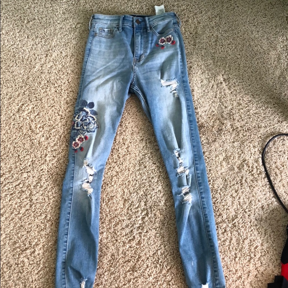 High waisted floral jeans